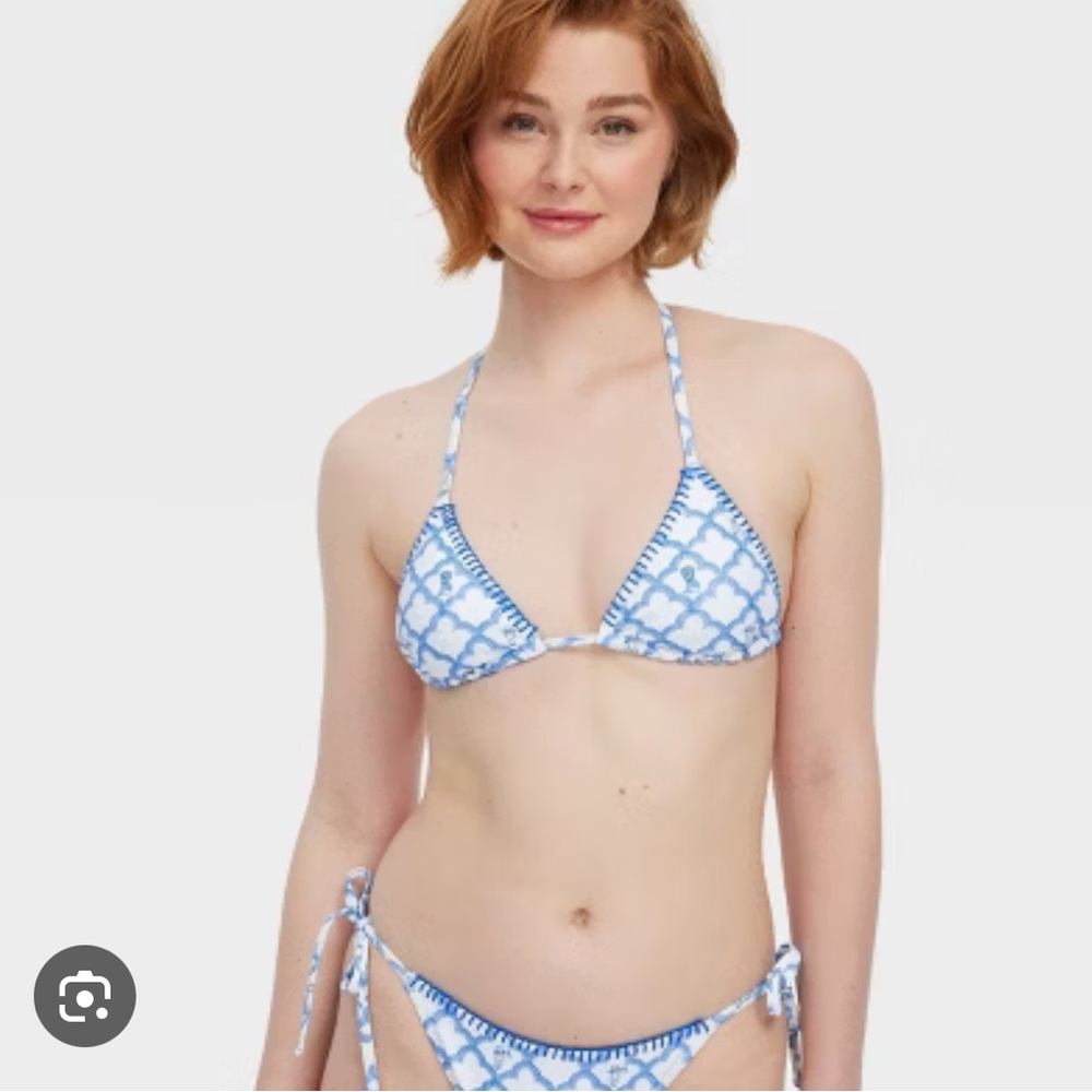 Roller Rabbit x Target Blue bikini  Tie-Side Bottoms triangle top reversible M L